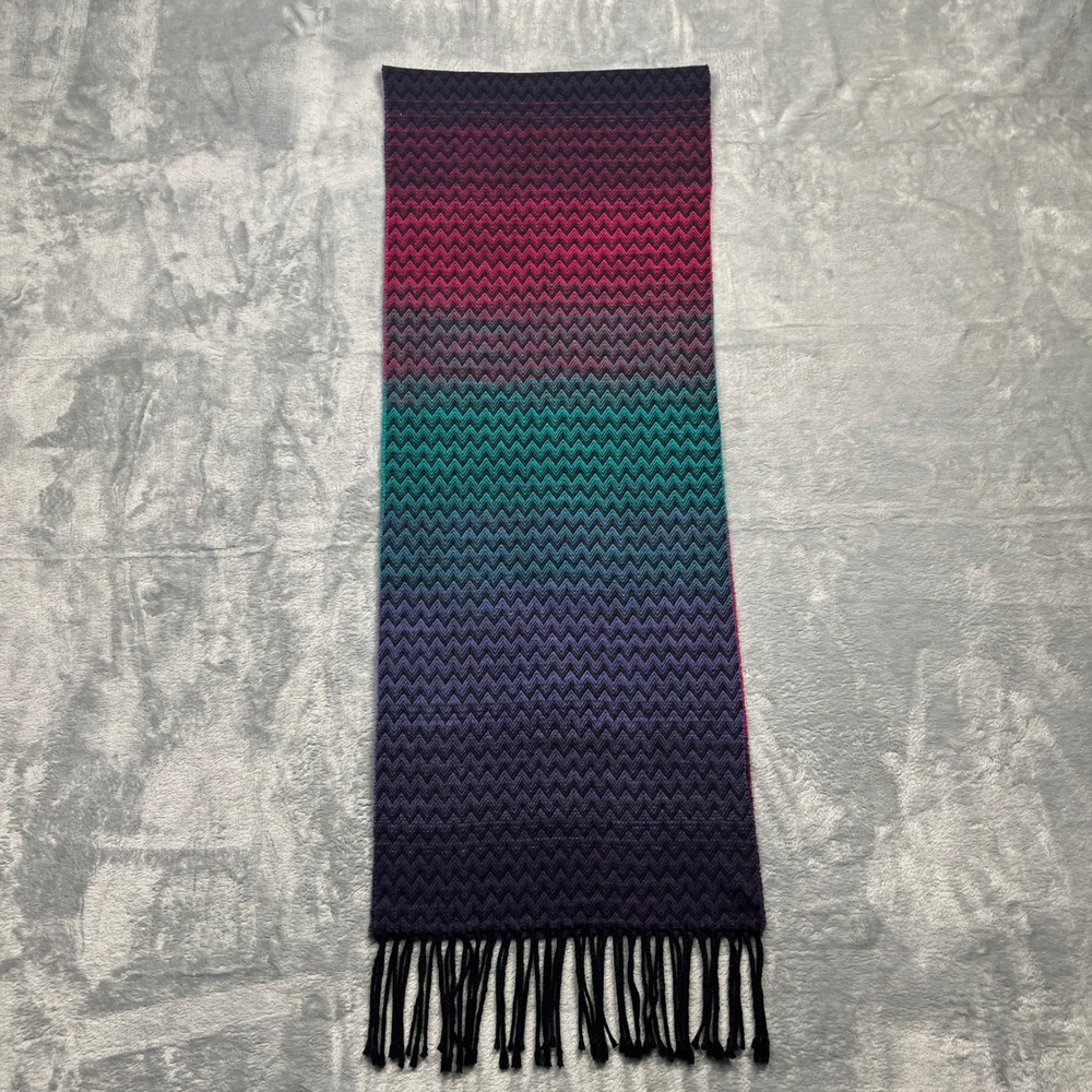 Hand Tailored Cashmere Scarf Chevron Ombre Pink Purple Teal Made in Germany